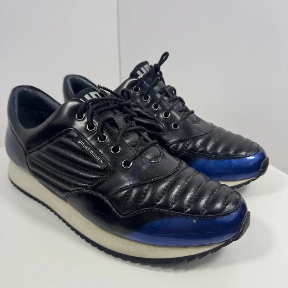 United Nude Sneakers Mens 9 Black Blue Quilted Leather Low‎ Top Shoes